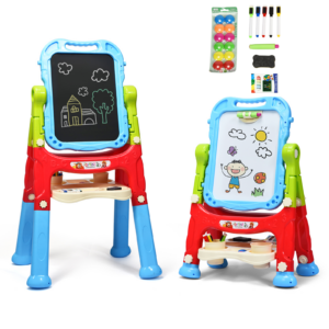 Kids Double Sided Boards Easel Magnetic Painting Art-Blue
