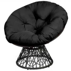 Rattan Papasan Chair with 360° Swivel and Soft Cushion-Black