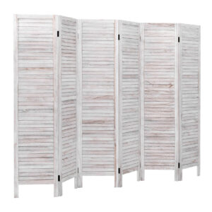 6-Panel Folding Hinged Wooden Room Divider-White