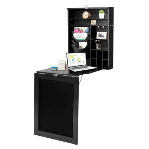 Multi-Function Folding Wall-Mounted Drop-Leaf Table with Chalkboard-Black
