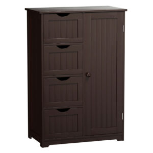 Freestanding Storage Cupboard with Adjustable Shelf and Drawers-Brown