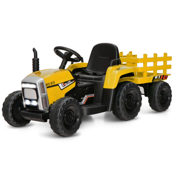 12V Kids Ride On Tractor with Trailer Music and LED Lights-Yellow