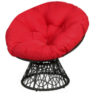 Rattan Papasan Chair with 360° Swivel and Soft Cushion-Red