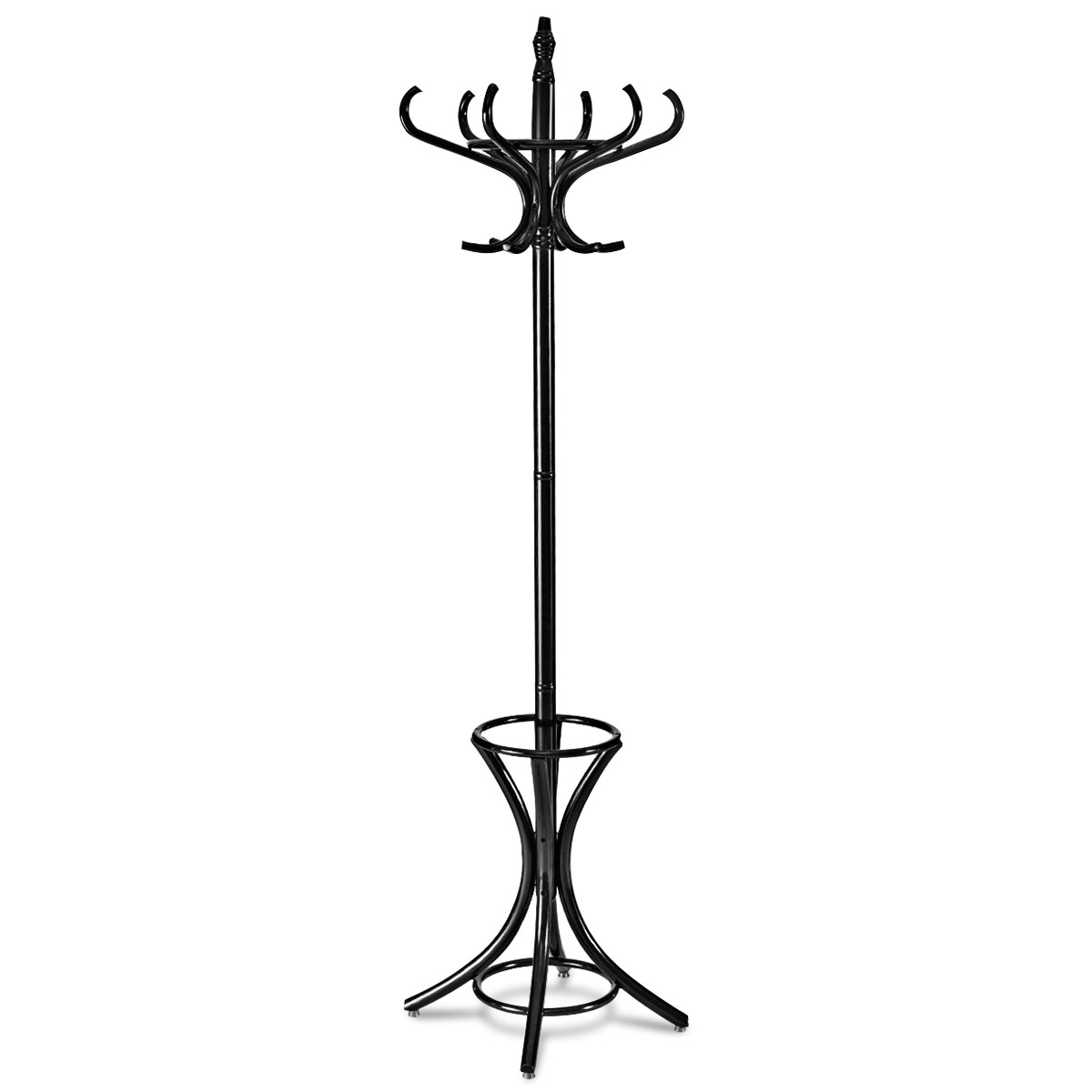 Floor Standing Hat Coat Wood Hanger w/ Umbrella Rack Prestige-Black