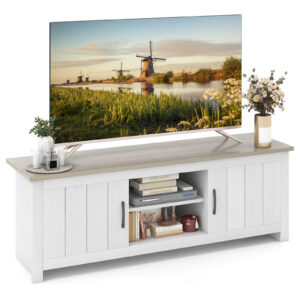 TV Stand with 2 Doors and Storage Shelves for TVs up to 65 Inches-White Oak