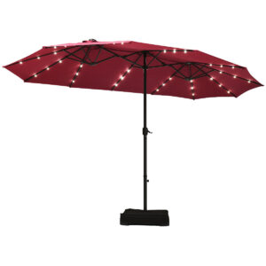 Extra Large LED Patio Double-Sided Umbrella Crank Parasol-Wine