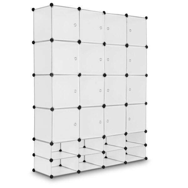 16 Cubes Portable Wardrobe with Open Shelves and Hanging Rods