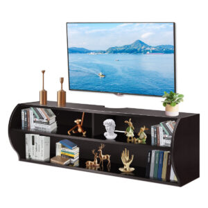 Wall-Mounted TV Stand Floating Cabinet Media Center with Cable Hole-Coffee