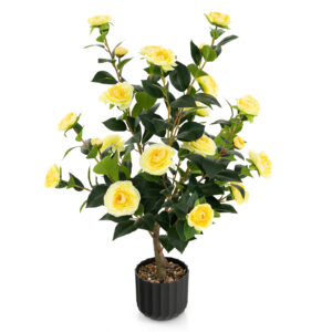 1/2 Pieces 95cm Artificial Camellia Tree with Flowers and Rain-Flower Pebbles-Yellow-1 Piece