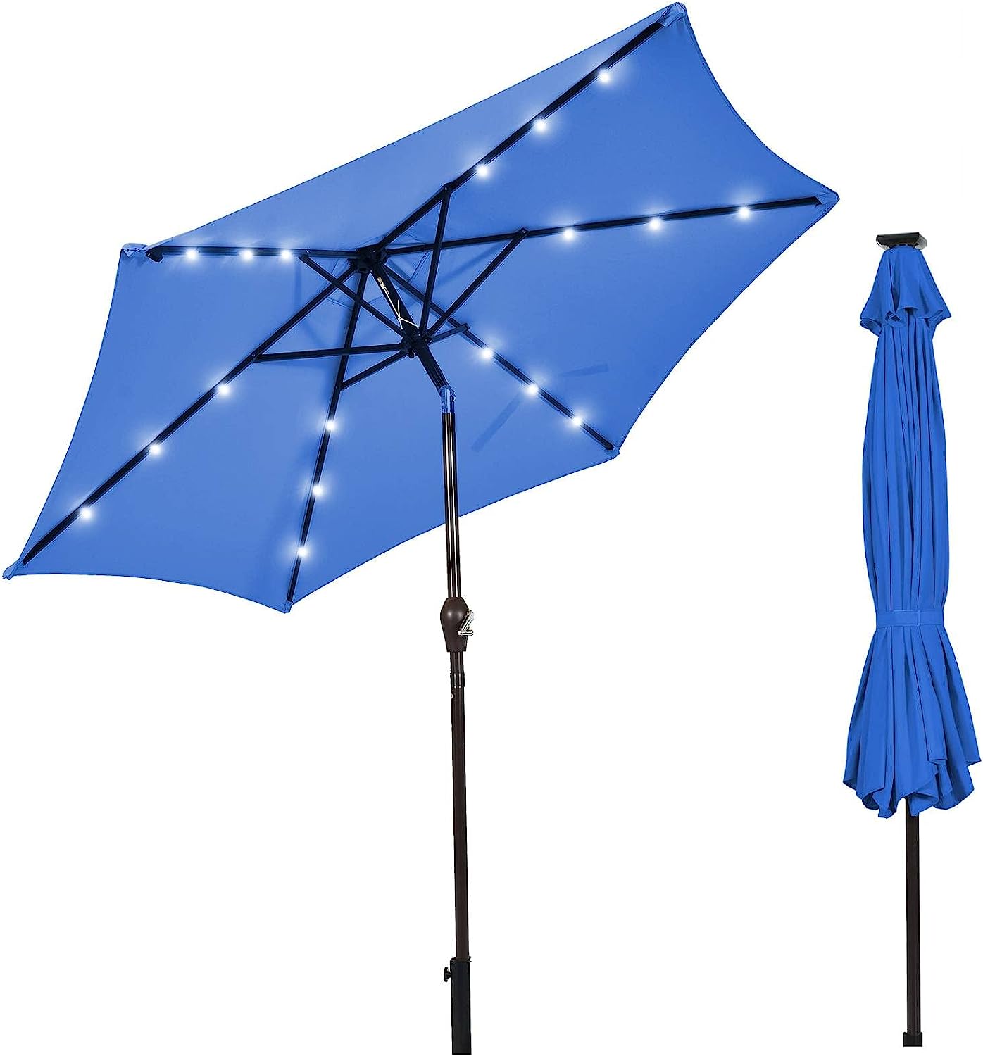 3-Tier Solar Powered LED Lighted Patio Umbrella-Coffee