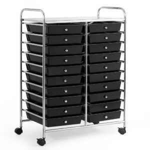 20 Drawers Storage Trolley with 4 Wheels for Beauty Salon-Black