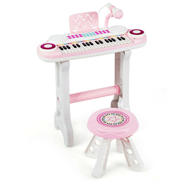 37-Key Kid's Toy Electronic Keyboard with Stool and Microphone-Pink
