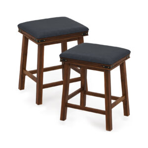Upholstered Backless Bar Stools Set of 2 with PU Leather Padded Seat-Brown