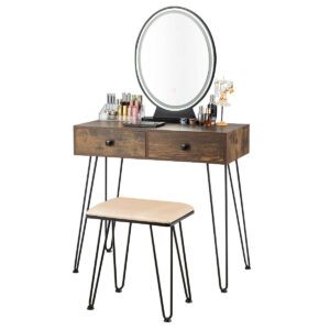 Dressing Table with Vanity Mirror and Stool-Natural