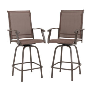 Swivel Bar Stool with High Back and Footrest for Backyard-Brown-2 Pack