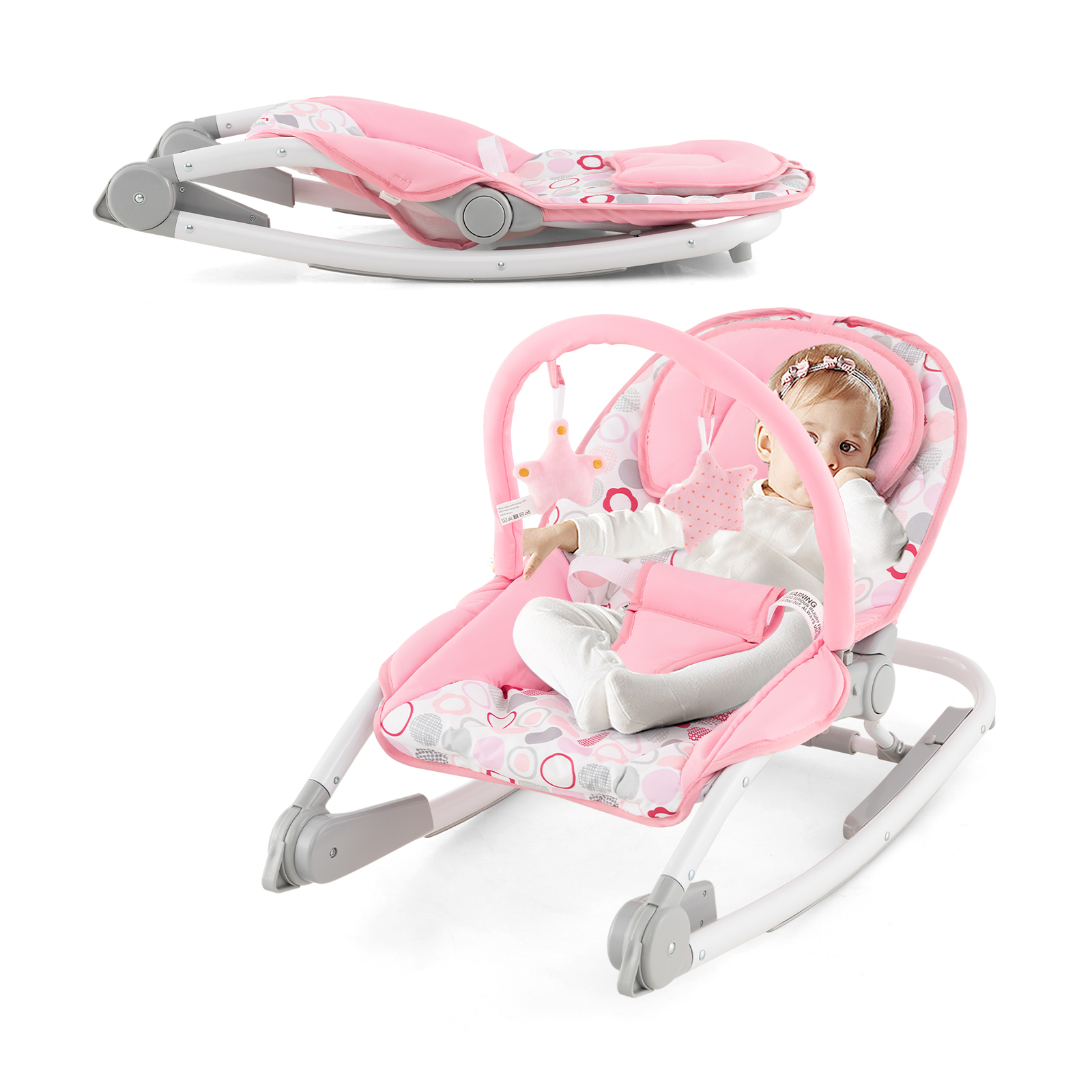 2-In-1 Portable Baby Rocker with Adjustable Backrest and Safety Belt-Pink