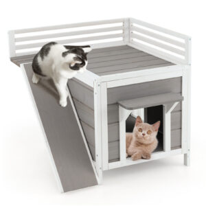 Pet Dog House with Balcony-Grey