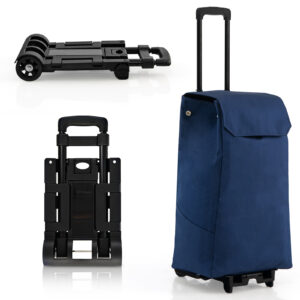 2 in 1 Foldable Shopping Trolley with Detachable Bag and Adjustable Height-Dark Blue