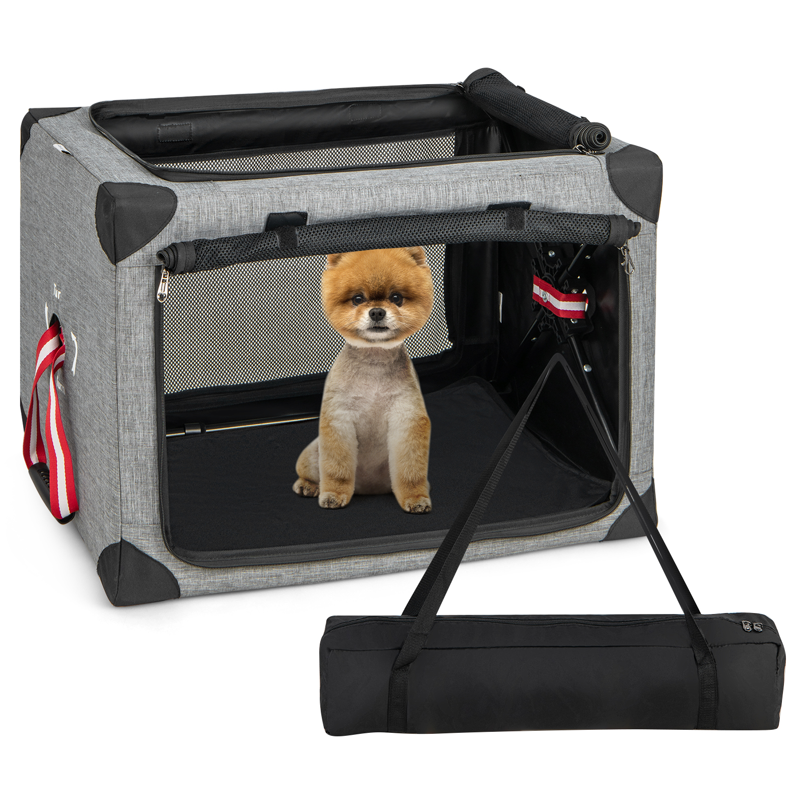 3-Door Folding Dog Soft Kennel with Removable Pad and Metal Frame-M