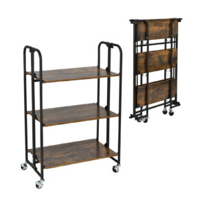 3-Tier Folding Kitchen Island Cart with Metal Frame