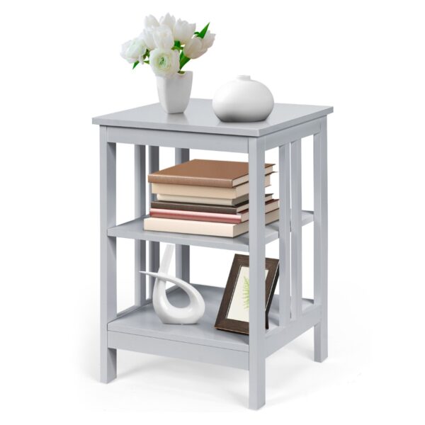 3-Tier Nightstand with Reinforced Bars for Bedroom Living Room Hall Easy Assembly-Grey