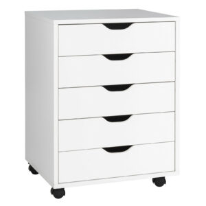 5 Drawer Chest with Wheels for Home and Office-White