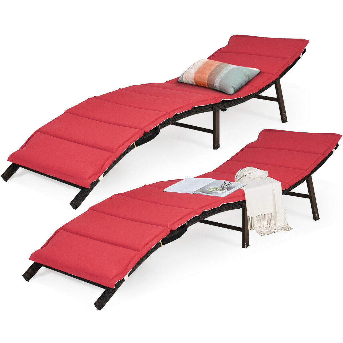 2PCS Folding Chaise Lounge Double-sided Cushioned