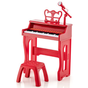 37-Key Electronic Piano Keyboard with Adjustable Microphone-Red