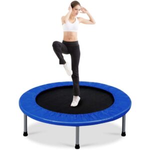 Foldable Mini Trampoline with Springs and Padded Cover-Blue
