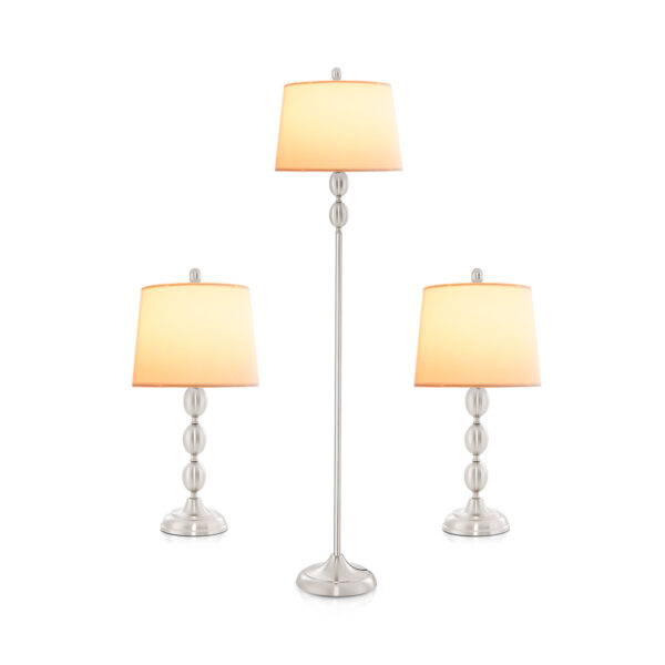 3-Piece Table and Floor Lamp Set with Eye-Protecting Lamp Shade