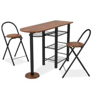 3 Piece Dining Table Set with Storage Shelves-Coffee