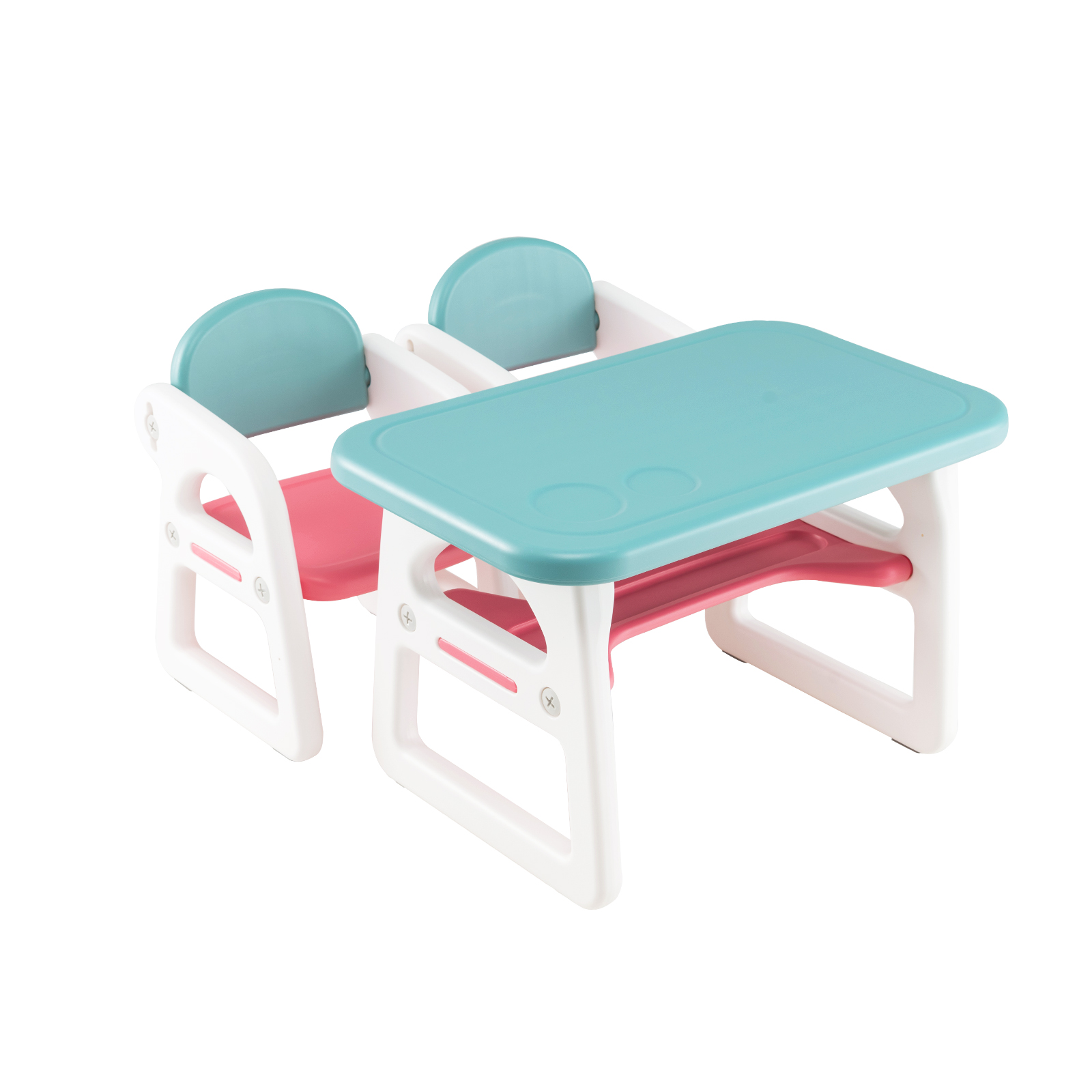 3-Piece Kids Table and Chairs Set with Storage Rack-Blue