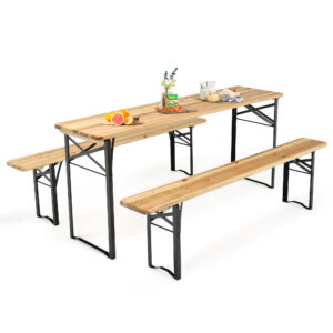 3 Pieces Folding Picnic Table and Bench Set Wooden Beer Table Set