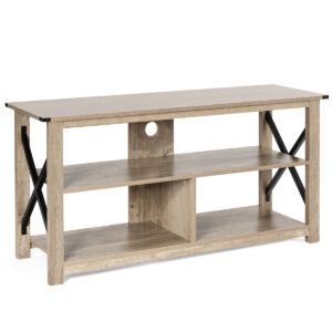 3-Tier Rustic TV Stand with Open Shelves and Cable Management-Grey