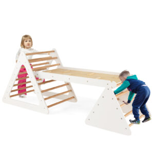 3 in 1 Climbing Toy Set with 2 Triangle Ladders and Double-Sided Ramp-White