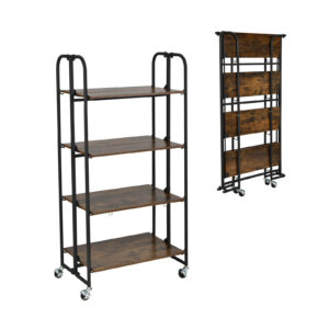 4-Tier Folding Kitchen Island Cart with Metal Frame