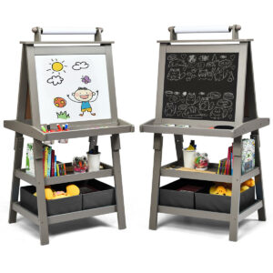 Children's Double-Sided Art Easel with Paper Roll-Grey
