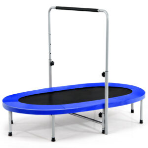 Double Foldable Fitness Trampoline with Adjustable Handrail-Blue