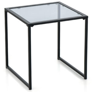 43cm Tempered Glass Top Side Table with Metal Frame