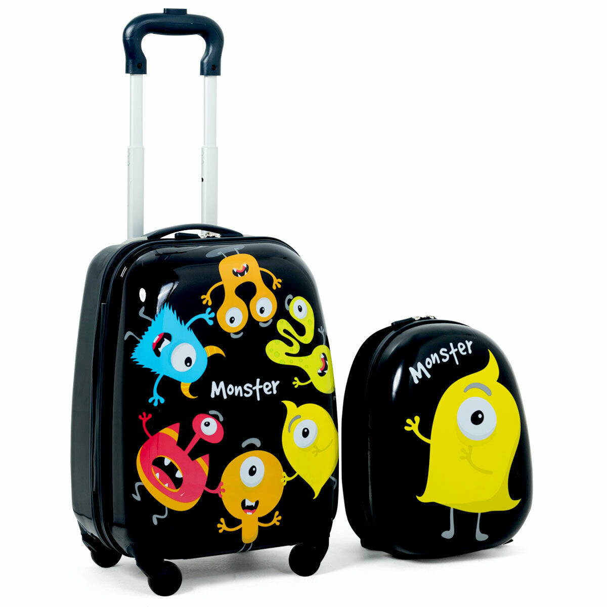 2 Pieces Kids Luggage Set with 4 Casters and Retractable Handle-Black
