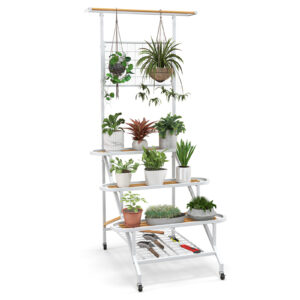 4-Tier Hanging Plant Stand with Hanging Bar and Trellis