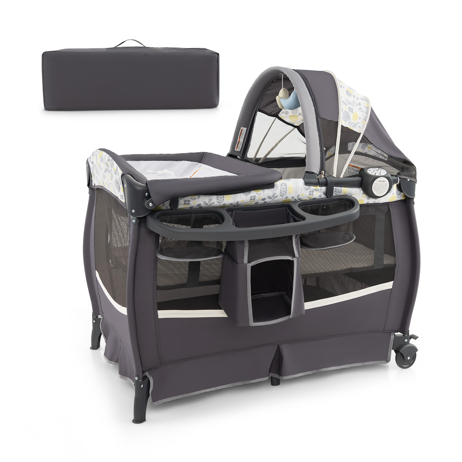 4 in 1 Portable Baby Nursery Center with Bassinet-Grey