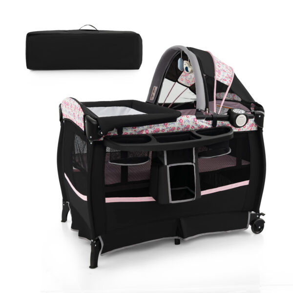 4 in 1 Portable Baby Nursery Center with Bassinet-Pink