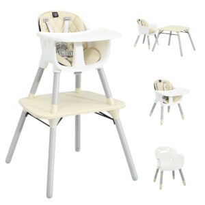 convertible Baby High Chair with 2-Position Removable Tray-Beige