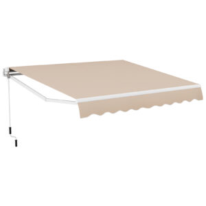 4 x 2.5 m Patio Retractable Awning with Manual Crank Handle-Beige
