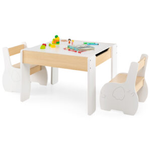 Wooden Kids Table and Chair Set with Hidden Storage-White