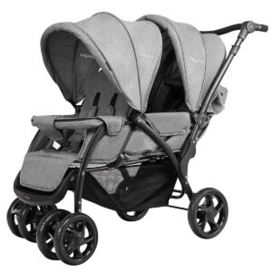 Double Pushchair with Adjustable Backrest and Sunshade-Grey