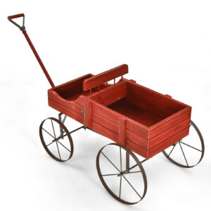 Amish Styled Wagon Plant Stand with Wheels-Red