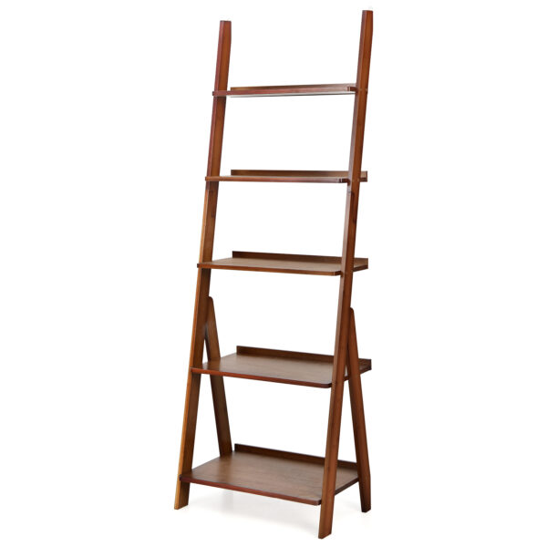 5-Tier Ladder Shelf with Safe Round Corners for Home Office-Coffee