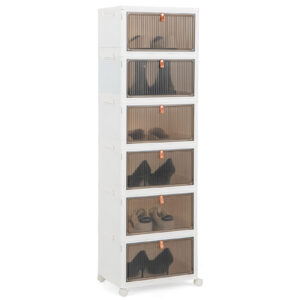 3/4/6-Tier Stackable Shoe Storage Box with Lockable Wheels-5-Tier